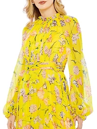 Floral Chiffon Ruffled Gown