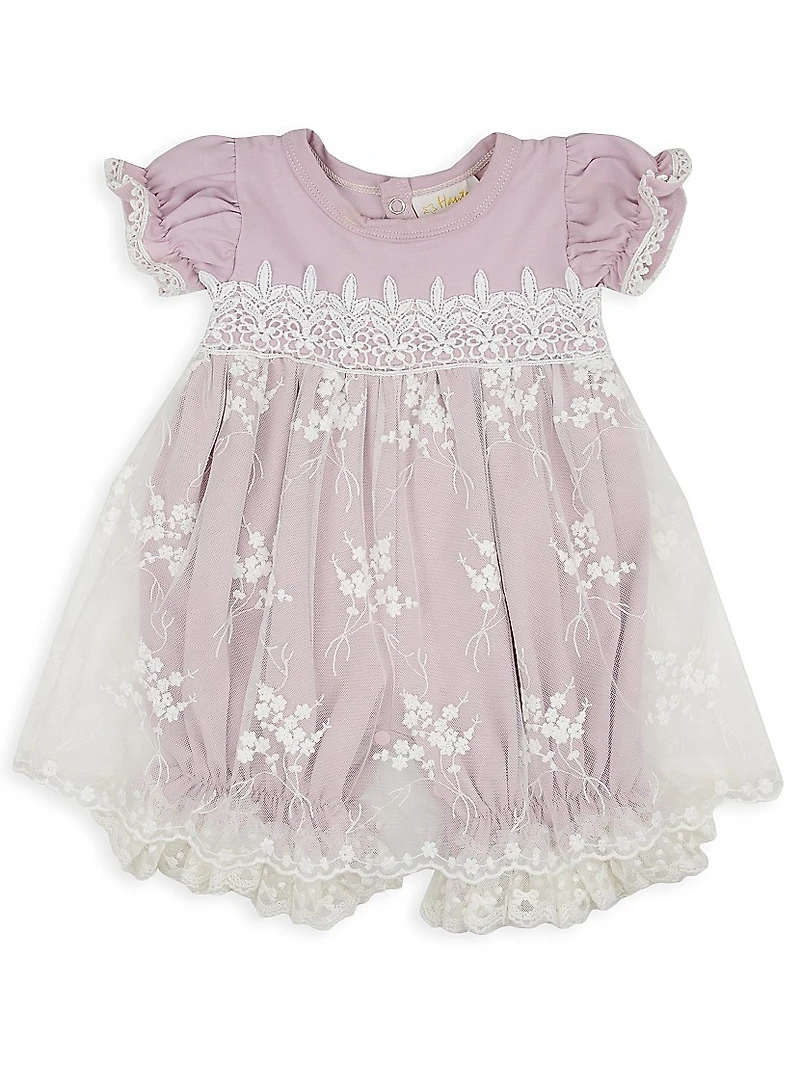 Baby Girl's Lilac Mist Lace-Trim Bubble Romper
