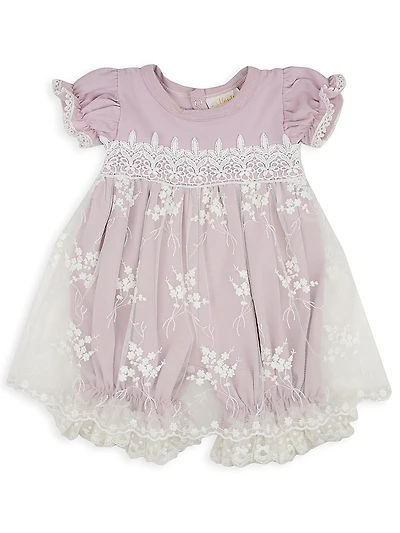 Baby Girl's Lilac Mist Lace-Trim Bubble Romper