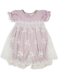 Baby Girl's Lilac Mist Lace-Trim Bubble Romper