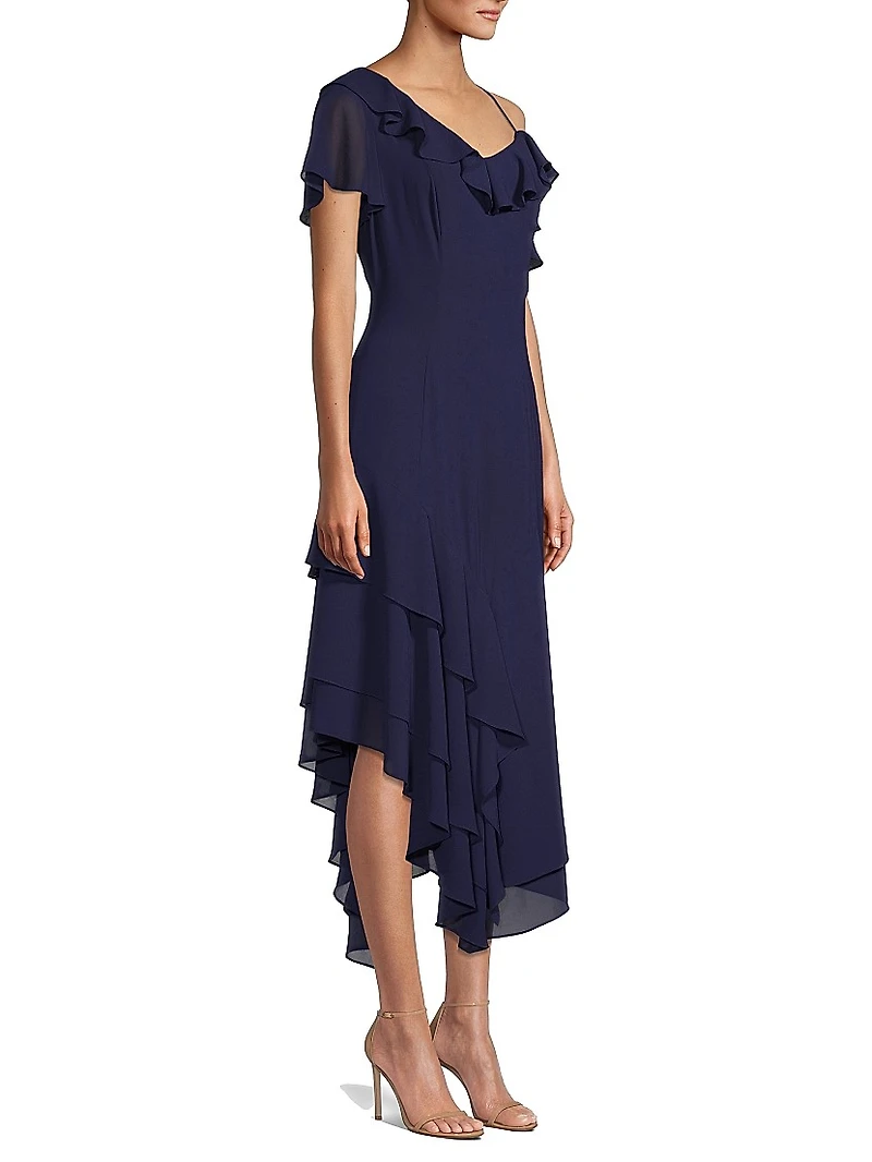 Asymmetric Ruffle Midi-Dress
