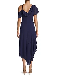Asymmetric Ruffle Midi-Dress