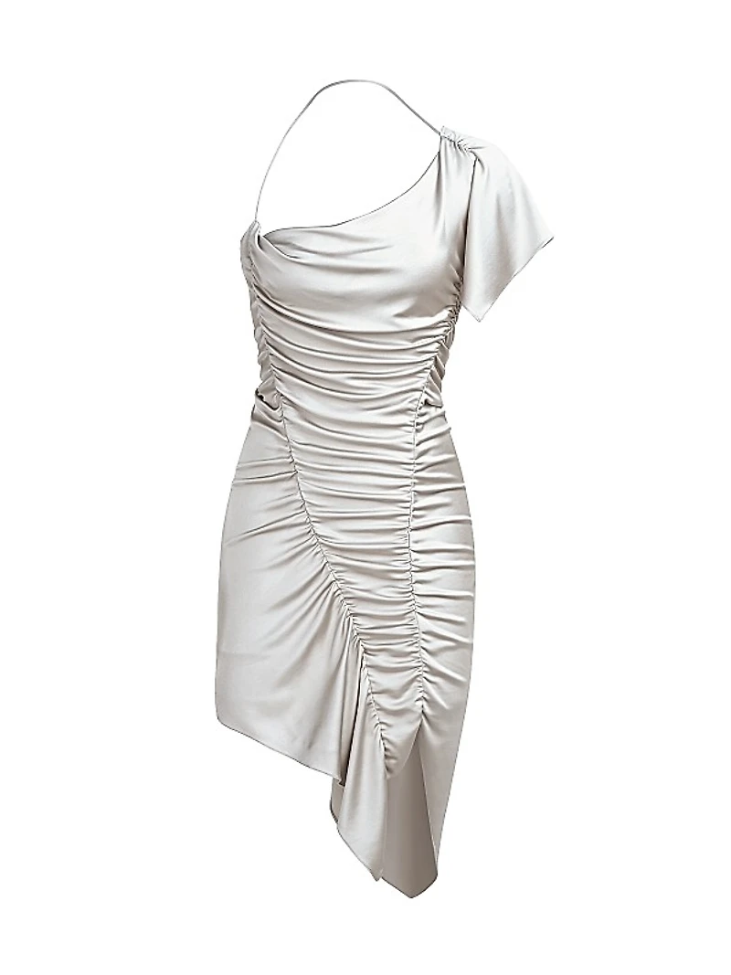 Autumn Asymmetric Gathered Satin Dress