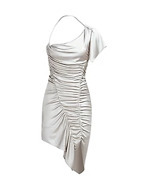 Autumn Asymmetric Gathered Satin Dress