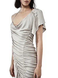 Autumn Asymmetric Gathered Satin Dress
