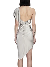 Autumn Asymmetric Gathered Satin Dress