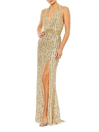 Sequined Halter Trumpet Gown