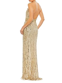 Sequined Halter Trumpet Gown