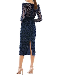 Embellished V-Neck Long-Sleeve Midi-Dress