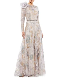 Embellished Rose-Applique Gown