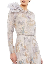 Embellished Rose-Applique Gown