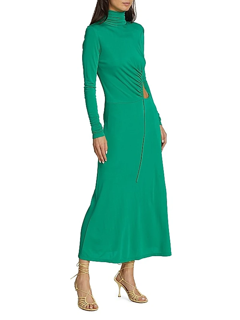 Side Ruched Keyhole Dress