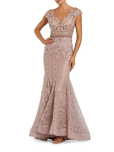 Illusion Beaded Mermaid Gown