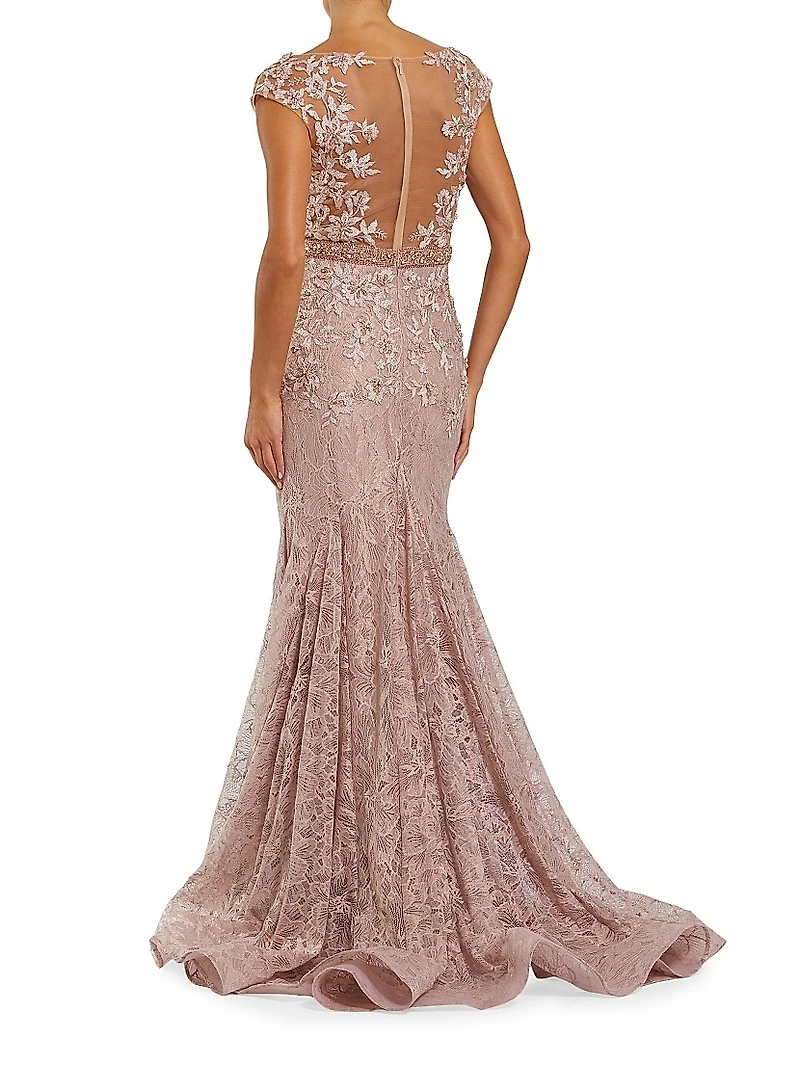 Illusion Beaded Mermaid Gown