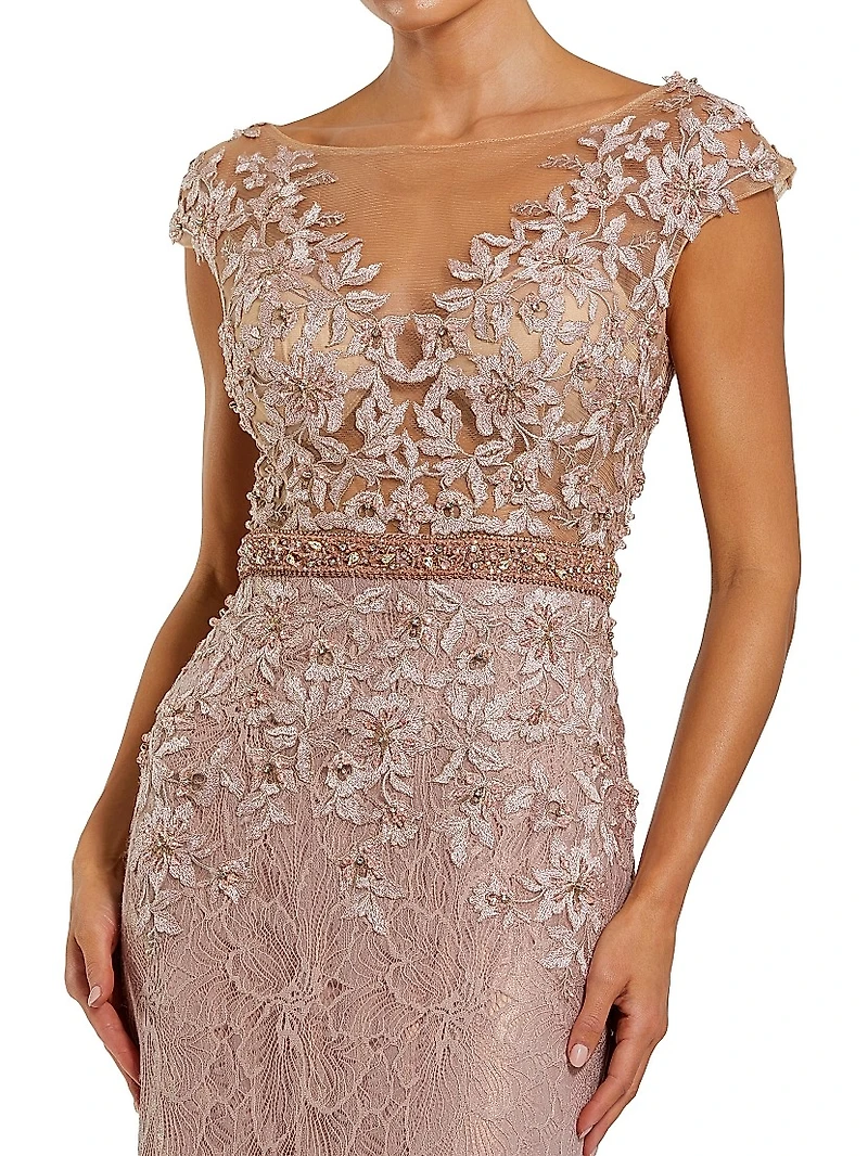 Illusion Beaded Mermaid Gown