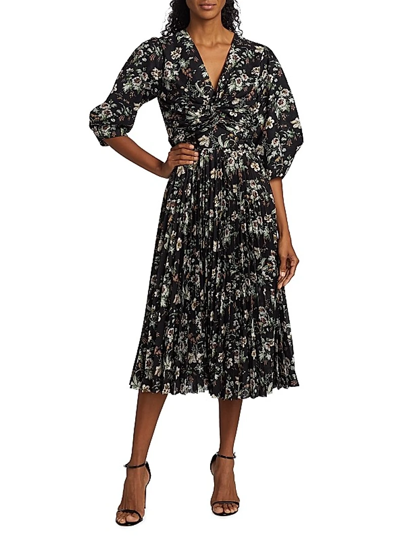 Floral Twist Front Midi-Dress
