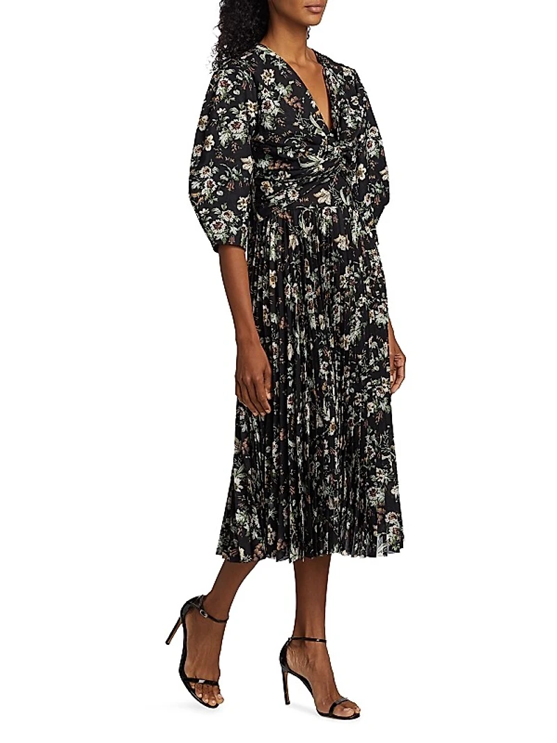 Floral Twist Front Midi-Dress