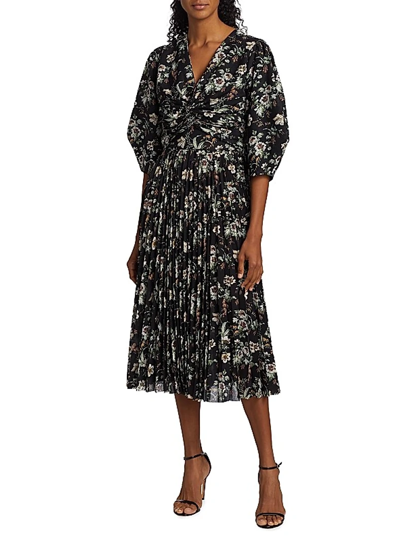 Floral Twist Front Midi-Dress
