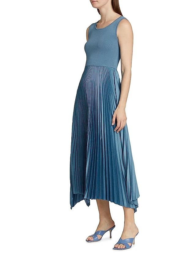 elie tahari mixed media pleated midi dress Elie Tahari The Mave Pleated Mixed-Media Sweaterdress