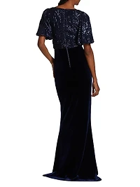 Velvet Sequined Short-Sleeve Gown