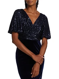Velvet Sequined Short-Sleeve Gown