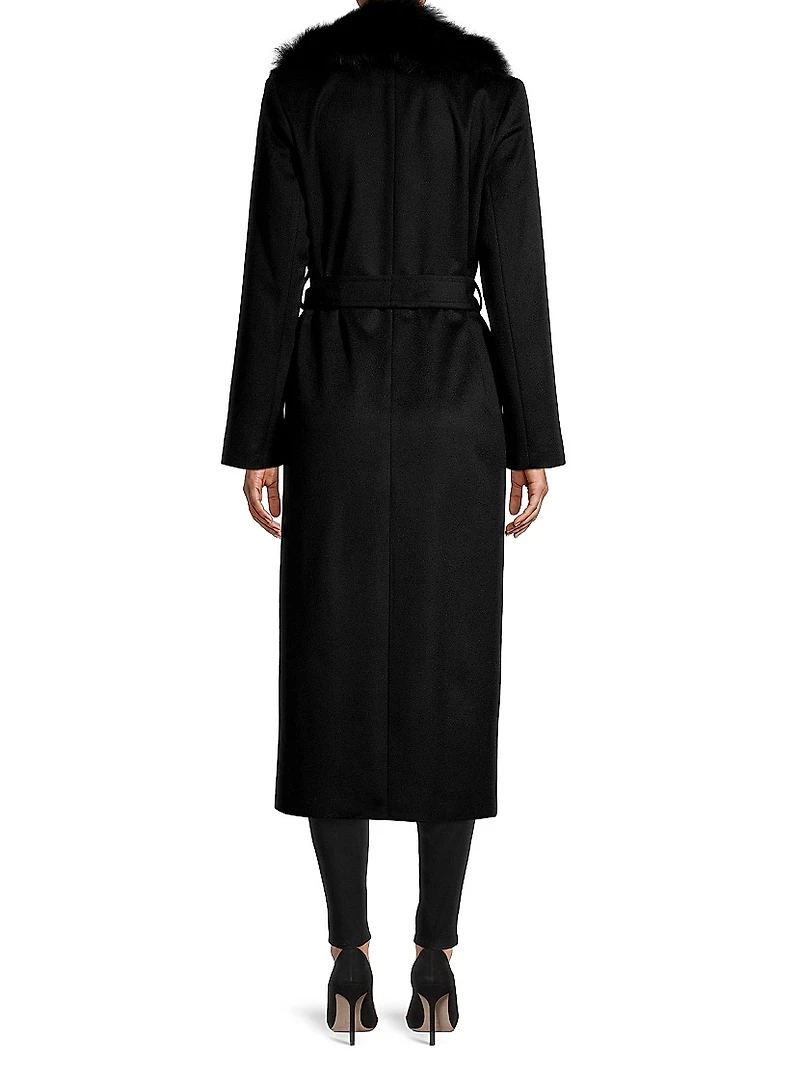 Shearling Long Belted Wrap Coat