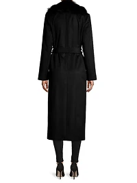 Shearling Long Belted Wrap Coat