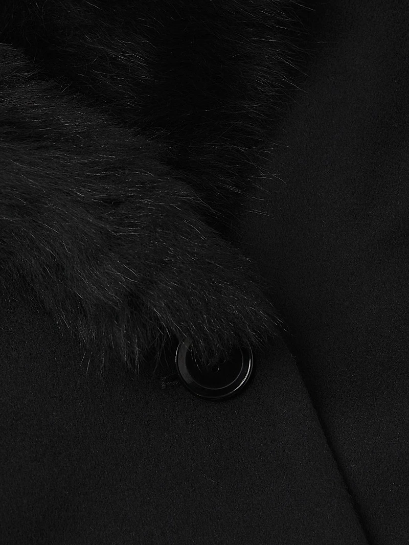 Shearling Long Belted Wrap Coat