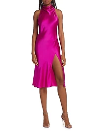 Stanford Silk Cowl-Neck Midi-Dress