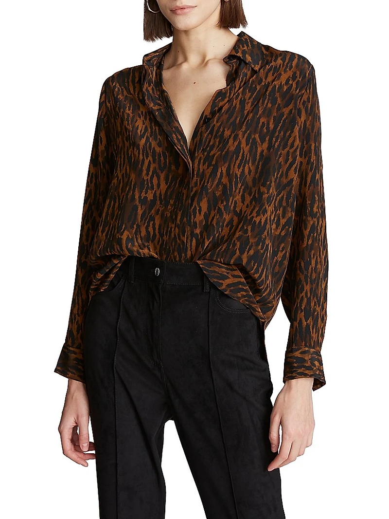 Zora Leopard-Print Crepe de Chine Shirt