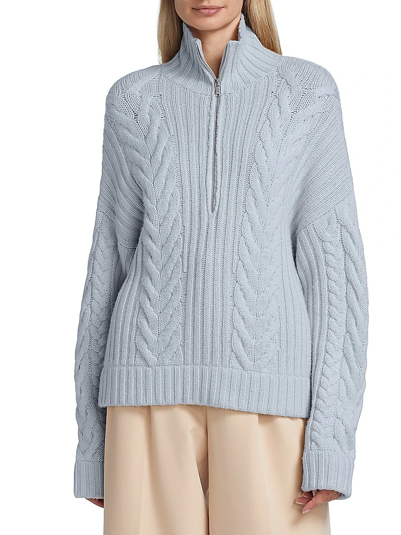 Wool-Cashmere Open-Back Cable Quarter-Zip Sweater