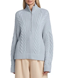 Wool-Cashmere Open-Back Cable Quarter-Zip Sweater