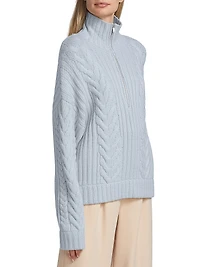 Wool-Cashmere Open-Back Cable Quarter-Zip Sweater