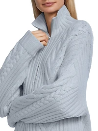 Wool-Cashmere Open-Back Cable Quarter-Zip Sweater