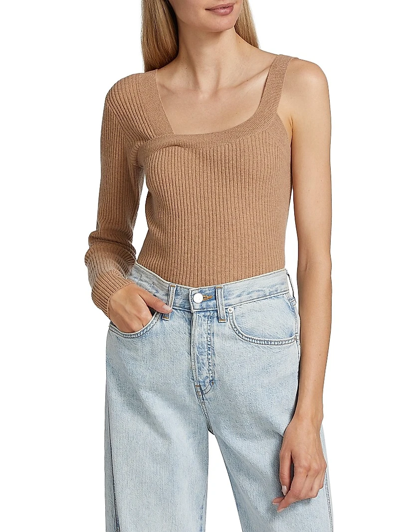 Wool-Cashmere Ribbed Asymmetrical Sweater