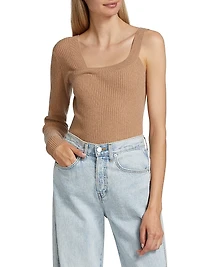 Wool-Cashmere Ribbed Asymmetrical Sweater