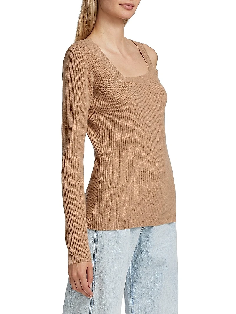 Wool-Cashmere Ribbed Asymmetrical Sweater