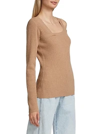 Wool-Cashmere Ribbed Asymmetrical Sweater