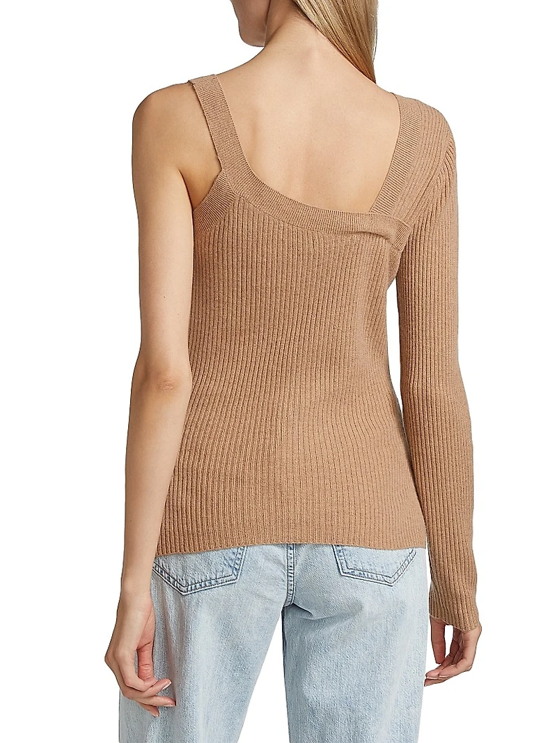 Wool-Cashmere Ribbed Asymmetrical Sweater