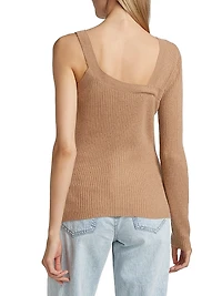 Wool-Cashmere Ribbed Asymmetrical Sweater