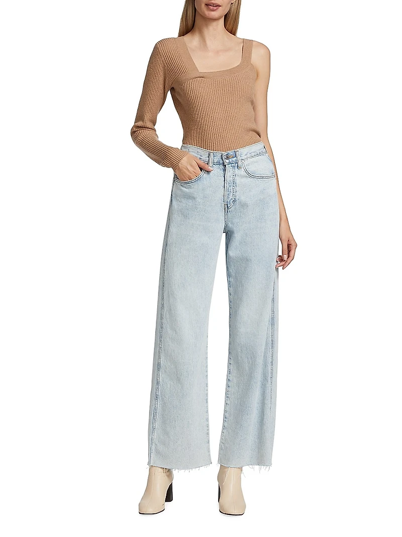 Wool-Cashmere Ribbed Asymmetrical Sweater