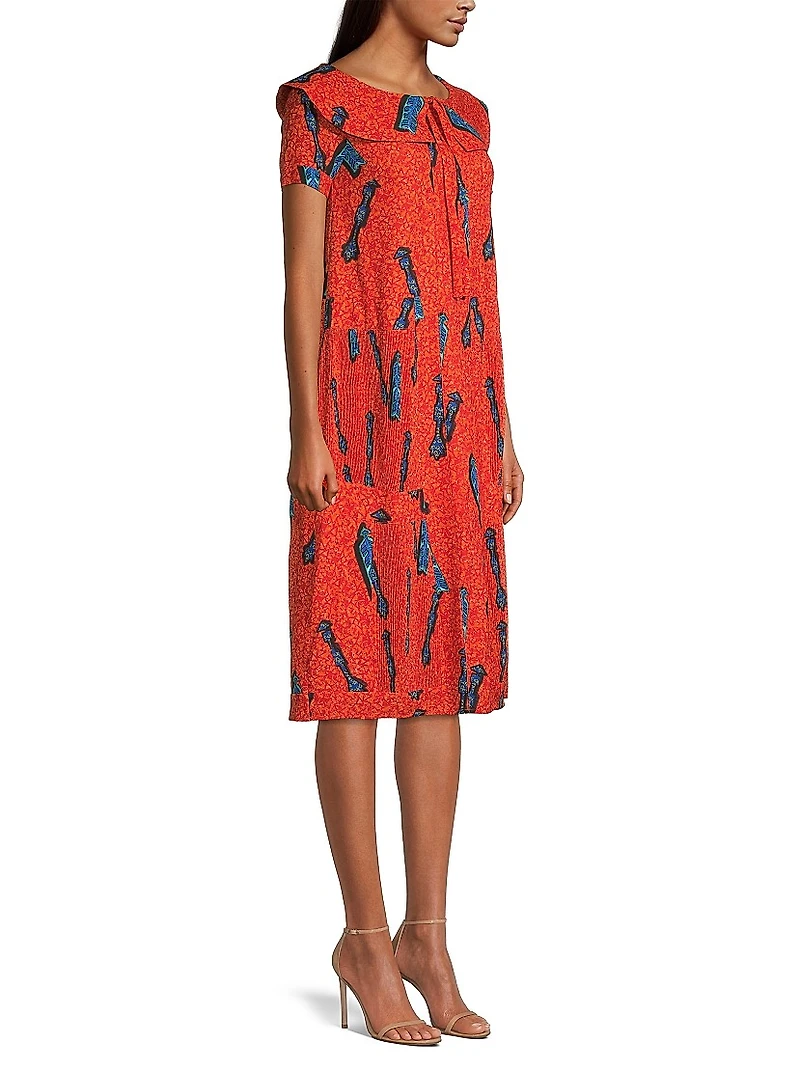 Printed Short-Sleeve Midi-Dress