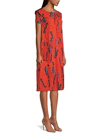 Printed Short-Sleeve Midi-Dress