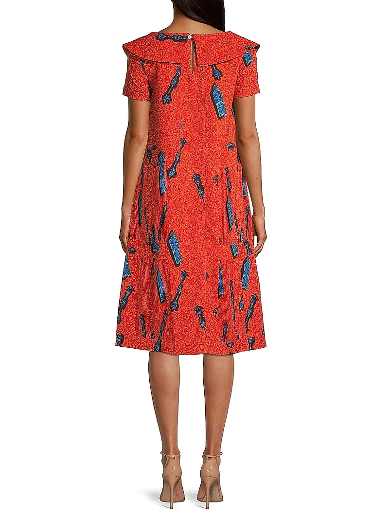 Printed Short-Sleeve Midi-Dress