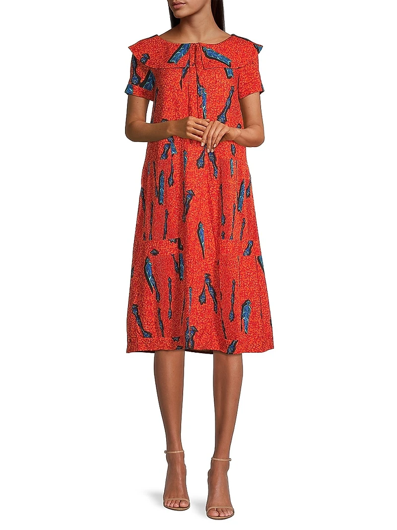 Printed Short-Sleeve Midi-Dress