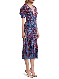 Smocked Velvet Midi-Dress