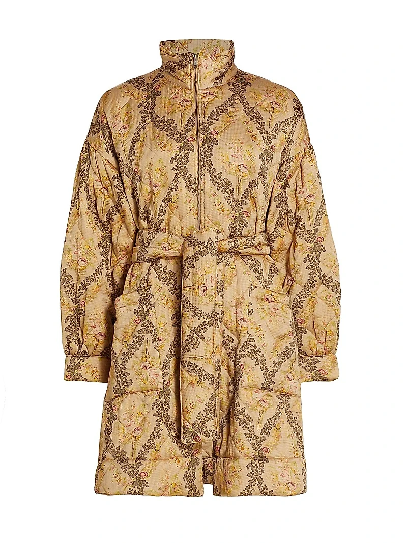 Quilted Satin Belted Coat