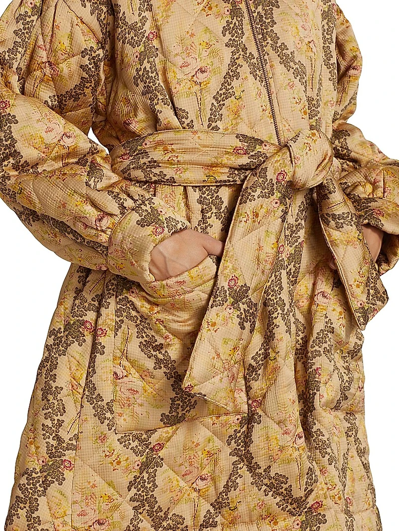 Quilted Satin Belted Coat