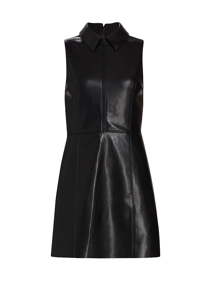 Ellis Zip-Front Vegan Leather Minidress