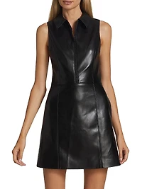Ellis Zip-Front Vegan Leather Minidress
